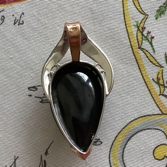 NWOT STERLING Silver 925 Gold Plated Black Onyx Rare Handmade Lrg Pendant​​ - Picture 3 of 9